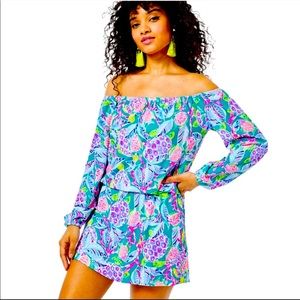 NWT LILLY PULITZER Lana Off-The-Shoulder Skort Romper - Maldives Green Wave XS